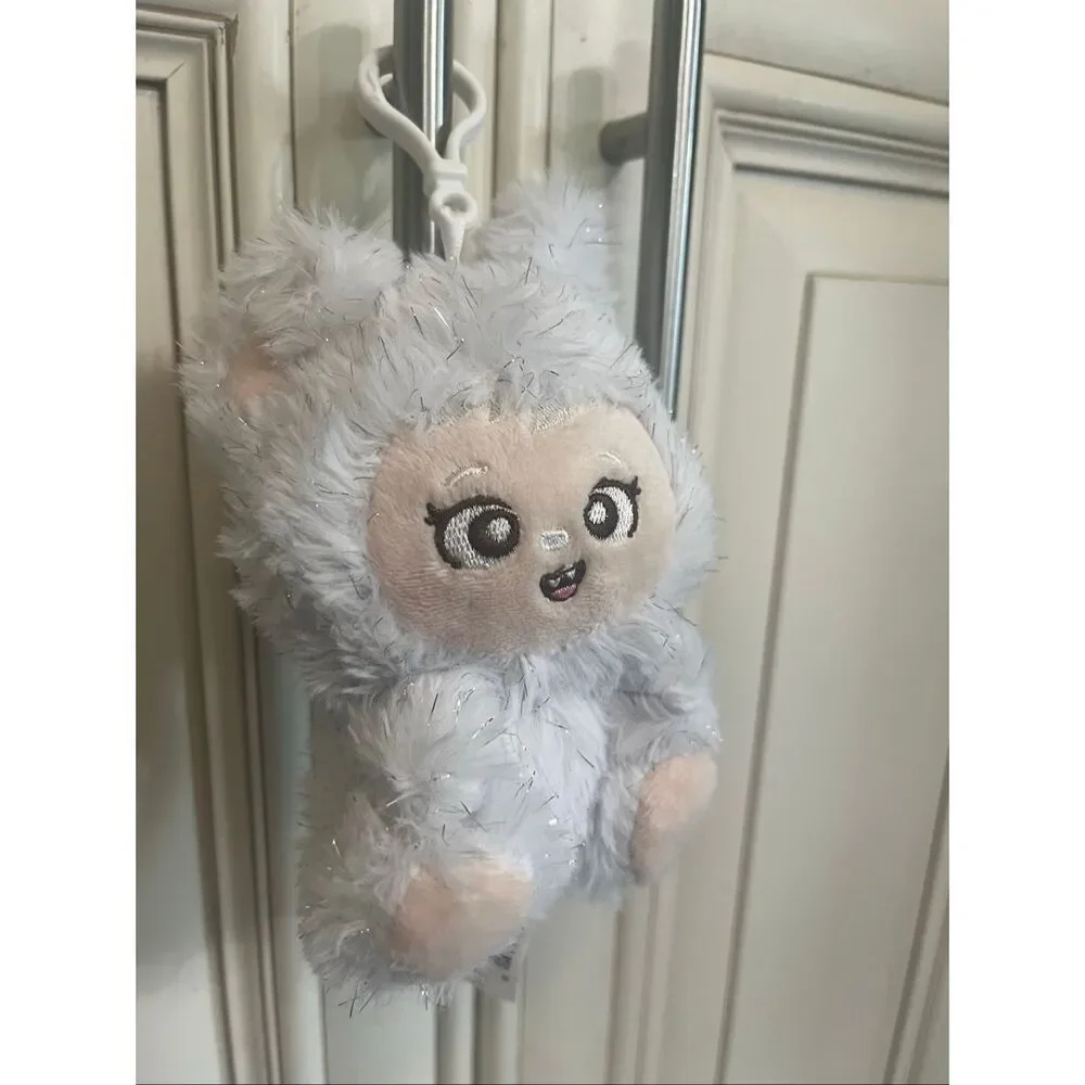 LaBabies Roro Sparkle Monster Clip On Plush Toy Stuffed Animal White Silver NWOT